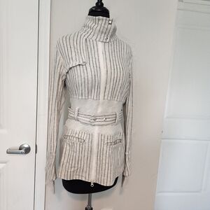 Lululemon Athletica Striped Cowl Neck Sweater - Cream and Gray